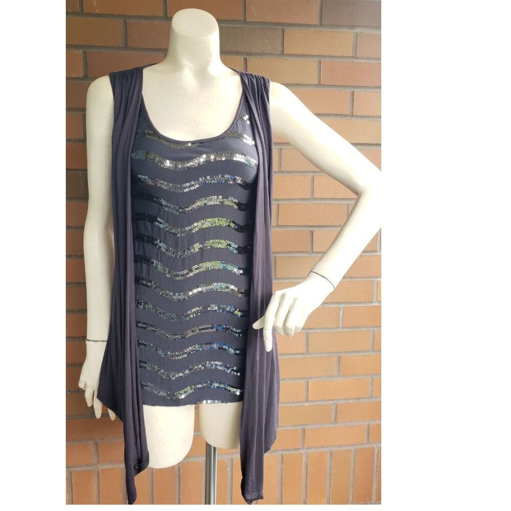 Dark Grey with Sequin waves and build in vest SMALL